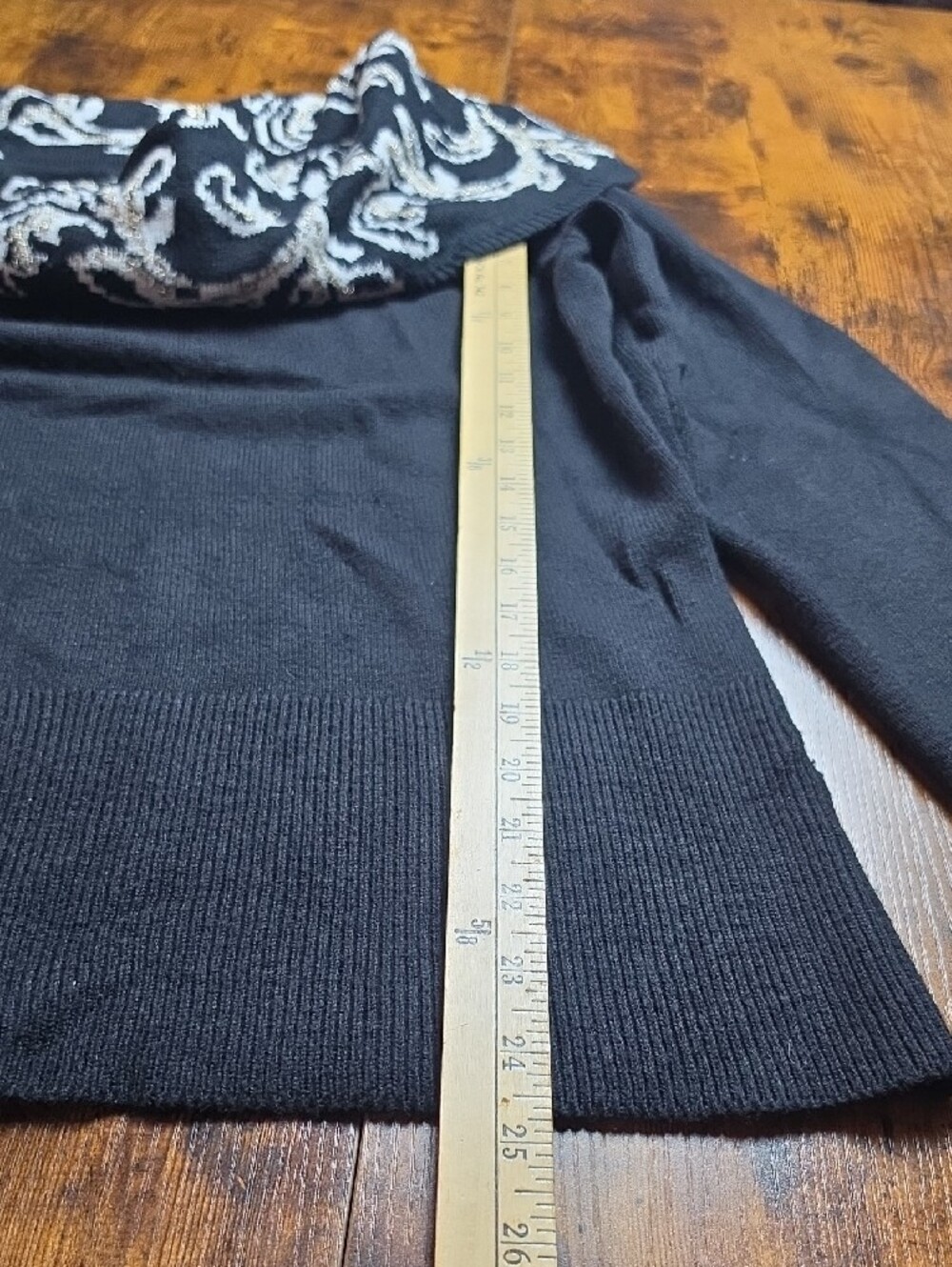 WHITE HOUSE BLACK MARKET | Black Metallic Floral Cowl Neck Wool Blend Sweater XL - Picture 7 of 8